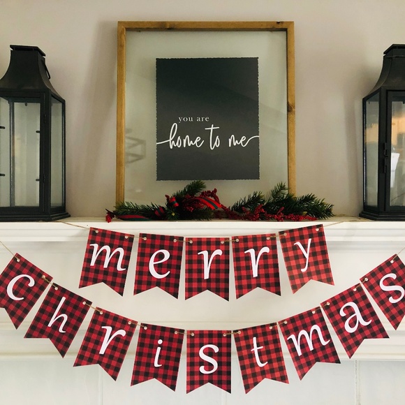 Red Buffalo Plaid Merry Christmas Banner - Picture 1 of 3